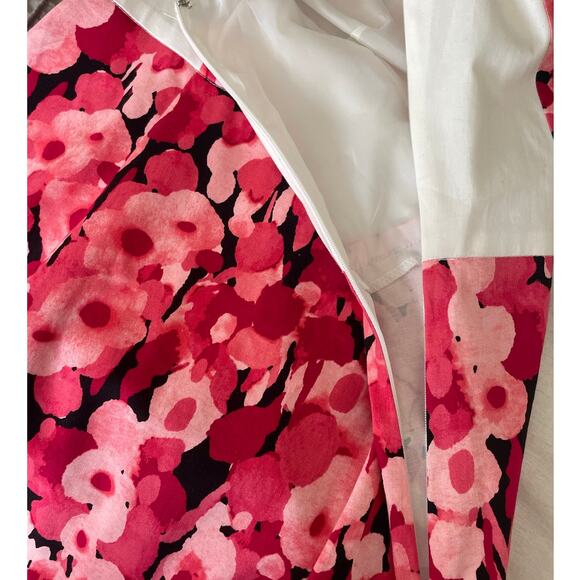 Jones New York Pink Floral Fit Flare Dress 12 V-Neck Back Cutout Summer Party‎ - Picture 11 of 16